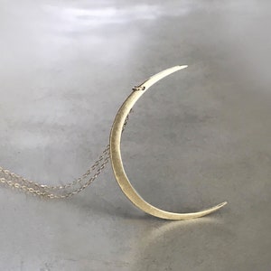 Solar Eclipse Necklace-  Large Yellow Brass Crescent Moon Shape, Gold Moon Necklace