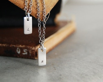 Itsy Bitsy Teeny Weeny Modern Initial Tag Necklace - Lowercase letters- 2 tags personalized on 2 chains