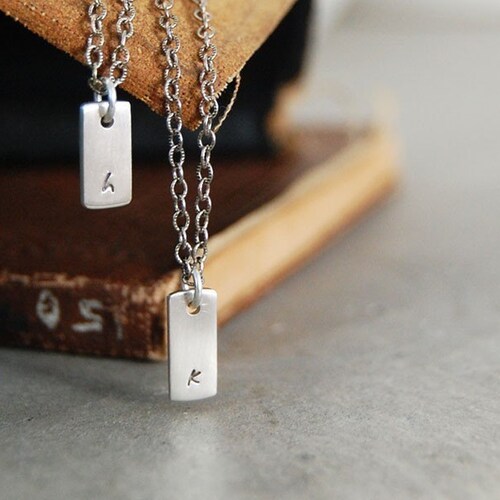 Itsy Bitsy Teeny Weeny Modern Initial Tag Necklace - Lowercase letters- 2 tags personalized on 2 chains