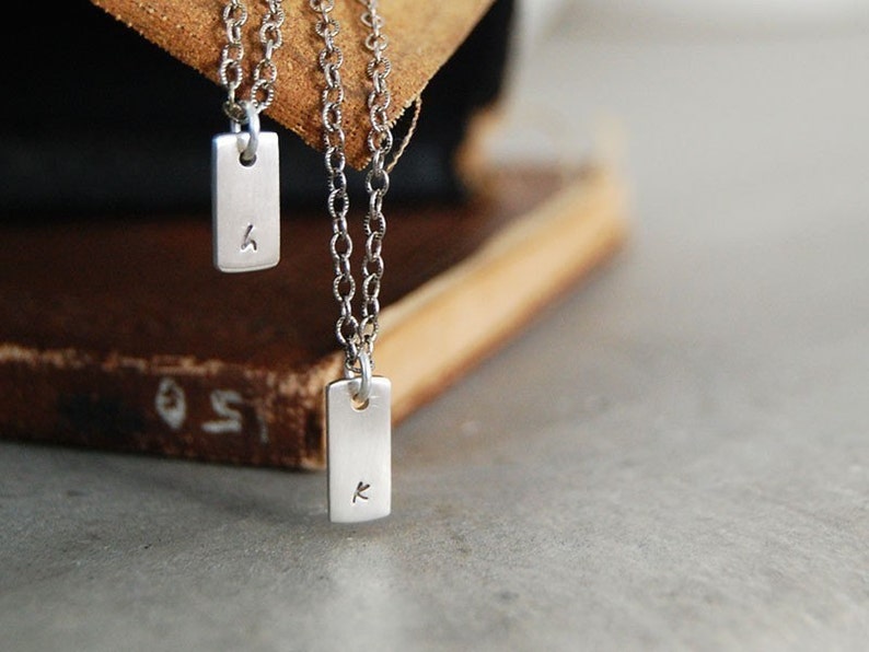 Itsy Bitsy Teeny Weeny Modern Initial Tag Necklace - Lowercase letters- 2 tags personalized on 2 chains 