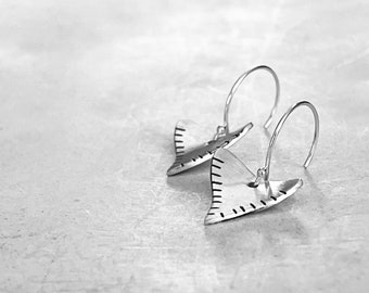 Shark Tooth Earrings - Handmade rustic sharks tooth earrings in Sterling Silver or Yellow Brass