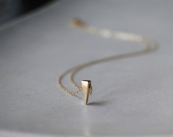 Gold Spike Pendant Necklace in 10k Gold- Minimalist Style- Triangle Necklace- Barely There Tiny Gold Pendant