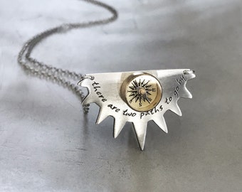 Wanderlust Necklace- Sun Shape Pendant with Working Compass- Custom Words