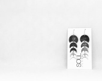 Total Solar Eclipse Earrings in Oxidized Black, Brushed Sterling Silver or Yellow Brass- Moon Phase Style