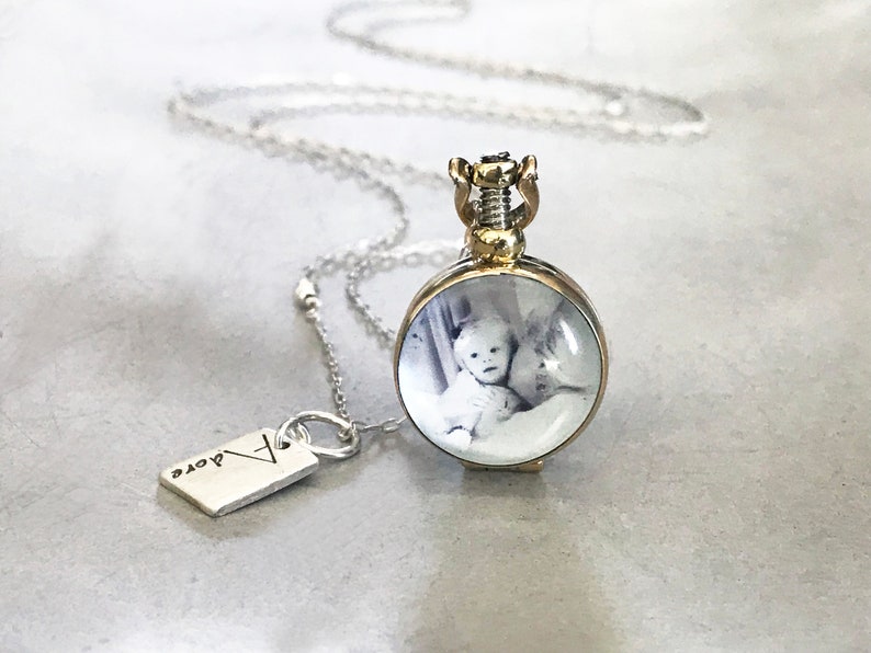 Locket Necklace Mini Round Photo Locket in Gold Tone Glass Etsy