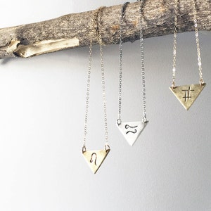 Zodiac Sign Necklace Custom Zodiac Triangle Design in Sterling Silver or Brass. image 1