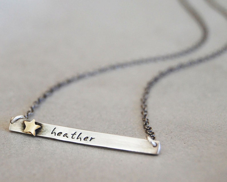 Star Child Name Tag Necklace Name Plate Necklace With Brass Etsy