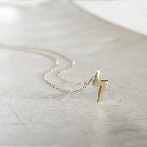 Mini Lightning Bolt Necklace in Oxidized Black, Brushed Silver or 10K Gold- Modern Lightning Bolt Shape Sterling Silver