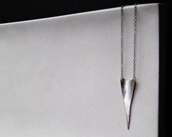 Great White Shark Tooth Necklace - Rustic Rough Edge Shark Tooth, Arrow Shape Necklace