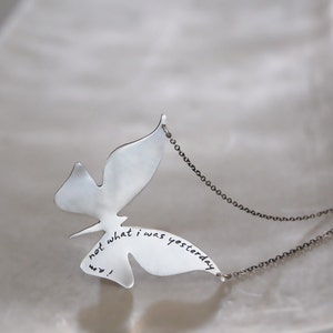 Butterfly Necklace in Brushed Sterling Silver with Custom Words Modern Butterfly. image 2