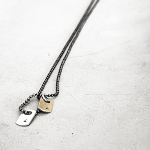 Collana rustica con mini targhetta doppia per cani - Personalizzata con iniziali o data