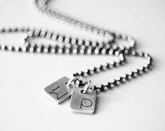 Minimalist Dog Tag Necklace - Two Tags Personalized with Initials