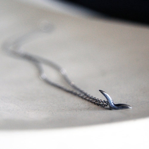Blackbird Necklace in Oxidized Black- Tiny Modern Bird Shape Pendant