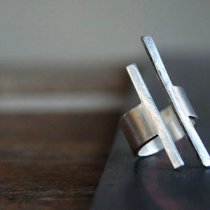 Balancing Act Ring- Square Bar Ring- Modern Rough Cut Sterling Band