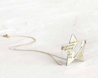 Star Lightning Bolt Necklace in Brass- Custom Words or Lryics