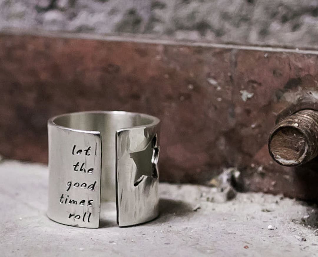 Star Ring- Silver Wide Band Ring- Rock Star Ring With Custom ...