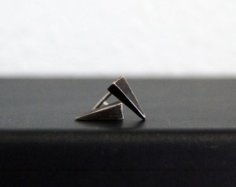 Spike Earrings- Tiny Spike Studs in Brushed Silver or Oxidized Black