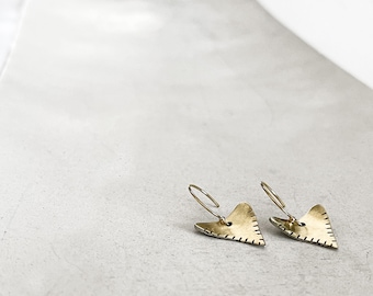 Shark Tooth Earrings - Handmade rustic sharks tooth earrings in Sterling Silver or Yellow Brass