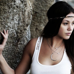 Collana di stelle stratificate e luna - stratificata con due piccole stelle - Forma di luna crescente strutturata
