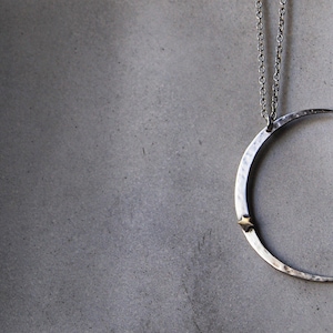 Large Modern Textured Crescent Moon Necklace with Star Rivet