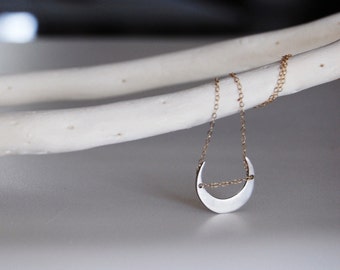 Sideways Crescent Moon Necklace- Moonlight Necklace- Moon Necklace with Silver or Gold Chain