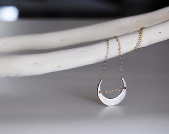 Sideways Crescent Moon Necklace- Moonlight Necklace- Moon Necklace with Silver or Gold Chain