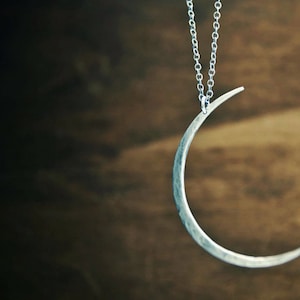 Large Modern Crescent Moon Necklace with Texture