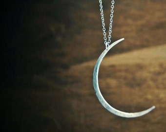 Large Modern Crescent Moon Necklace with Texture