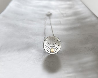 Evil Eye Protector Necklace- Third Eye Necklace- in Sterling Silver or Yellow Brass.