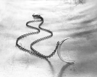 Small Crescent Moon Necklace- Handmade Modern Silver Crescent Moon Shape