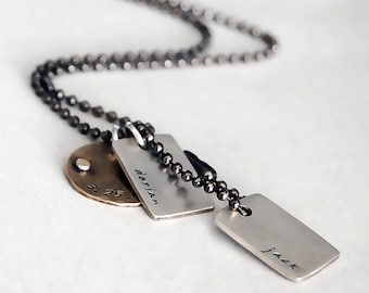 Discreet Double Dog Tag Rustic Necklace - Personalized with Names, Date or Initials.