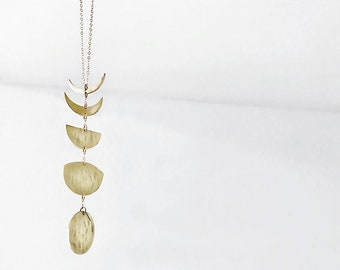 Brass Moon Phase Necklace- Vertical Cycle Necklace - Brass Moons on 14k Gold Filled Chain