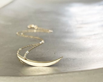 Crescent Moon Necklace - Earthshine - in Sterling Silver, Oxidized Black or 10k Gold.