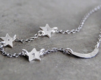 My Shining Stars Tiny Rustic Initial Necklace - Three Personalized Stars