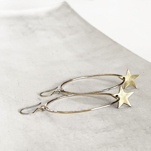 Star Hoop Earrings- Handcrafted in Sterling Silver or Yellow Brass in your Custom Size