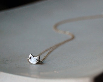 Tiny Crescent Moon- Eclipse Chaser Necklace- Two Toned in Silver on Gold Chain- Moon Shaped Minimalist