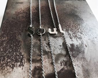 Rustic Handmade Letter Necklace- Initial Necklace in Oxidized Black or Sterling Silver