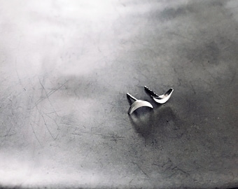 Waning Crescent Moon Studs- Handcrafted Mini Moon Post Earrings in Brushed Sterling Silver- Crescent Shape Post Earrings