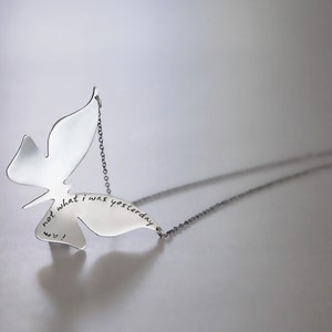 Butterfly Necklace in Brushed Sterling Silver with Custom Words Modern Butterfly. image 4