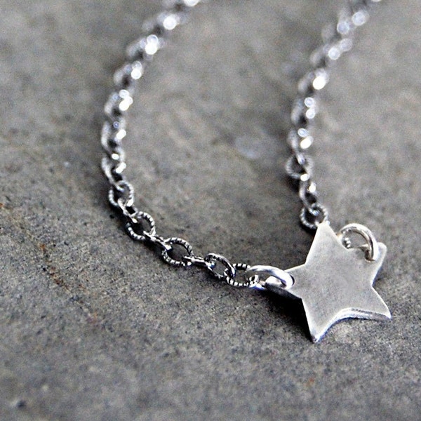 Teeny Tiny Rustic Star Tag Necklace - Personalized Initial with One Star