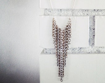 Mixed Metals Long Chain Layering Necklace- Unchained- Waterfall Chain Necklace, Collar Necklace