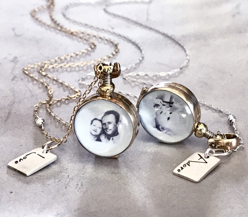 Locket Necklace Mini Round Photo Locket in Gold Tone Glass Etsy