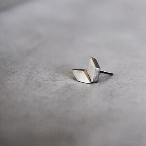 May include: A silver geometric earring with a pointed design.