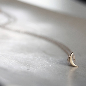 Tiny Gold Crescent Moon Necklace in 10k Gold- Waning Crescent Moon