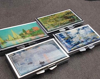 Monet Art Metal Pill Box: Portable Medicine Organizer