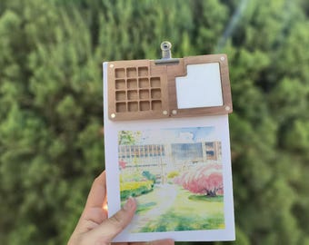 Juego de paletas de acuarela portátiles de madera: kit de pintura para artistas de viaje