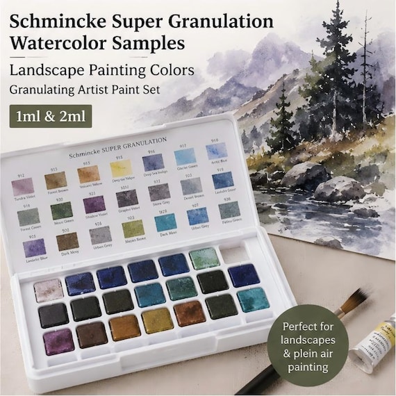 Schmincke Super Granulation Watercolor Samples, Landscape Painting Colors, Granulating Artist Paint Set 1ml & 2ml
