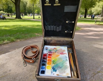 Wooden Messenger Box for Artists | Brush and Paint Storage Case
