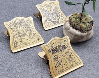 Vintage Brass Clip: Mushroom, Butterfly, Witch - Handbook Clip