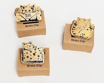 Vintage Brass Cat Clip: Retro Metal Note Clip